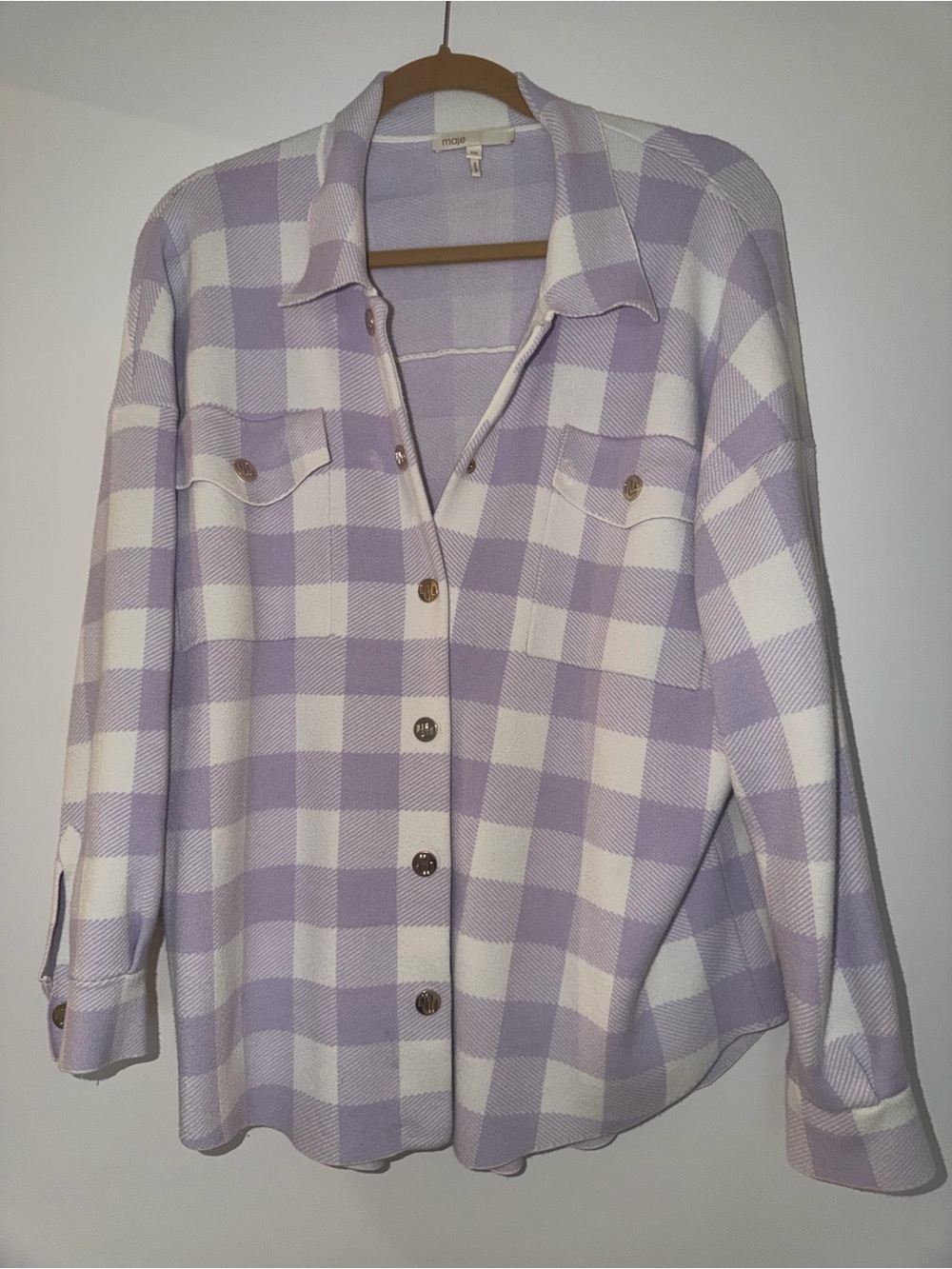 Maje Lilac Check Button-Front Shacket